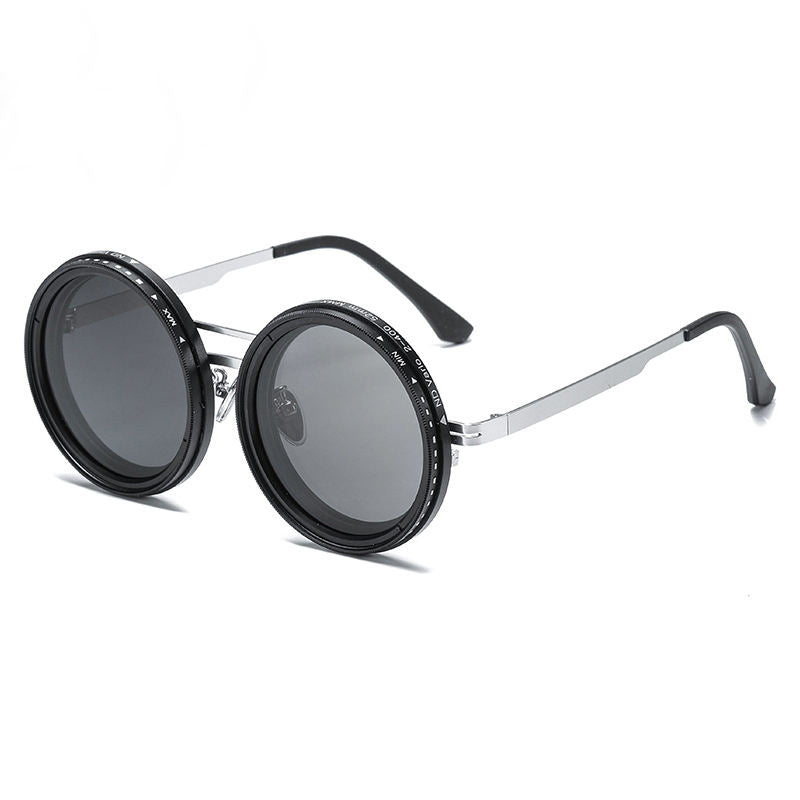 High Quality Round Polarized Brightness Adjustable Sunglasses Aperture ND Filter Tint Adjustment Sunglasses with Camera Lens