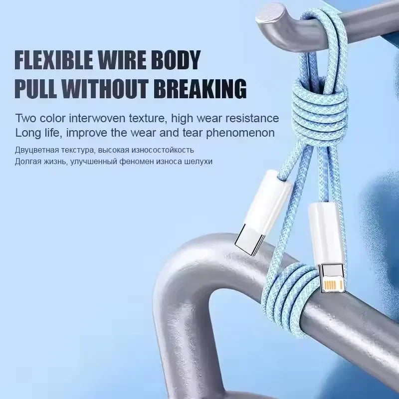 Braided 35W Fast Charge PD Cable For iPhone 13 14 Pro Max 11 12 mini X XR XS Max 7 8 Plus Quick Charging USB-C Data Cables 1m 2m