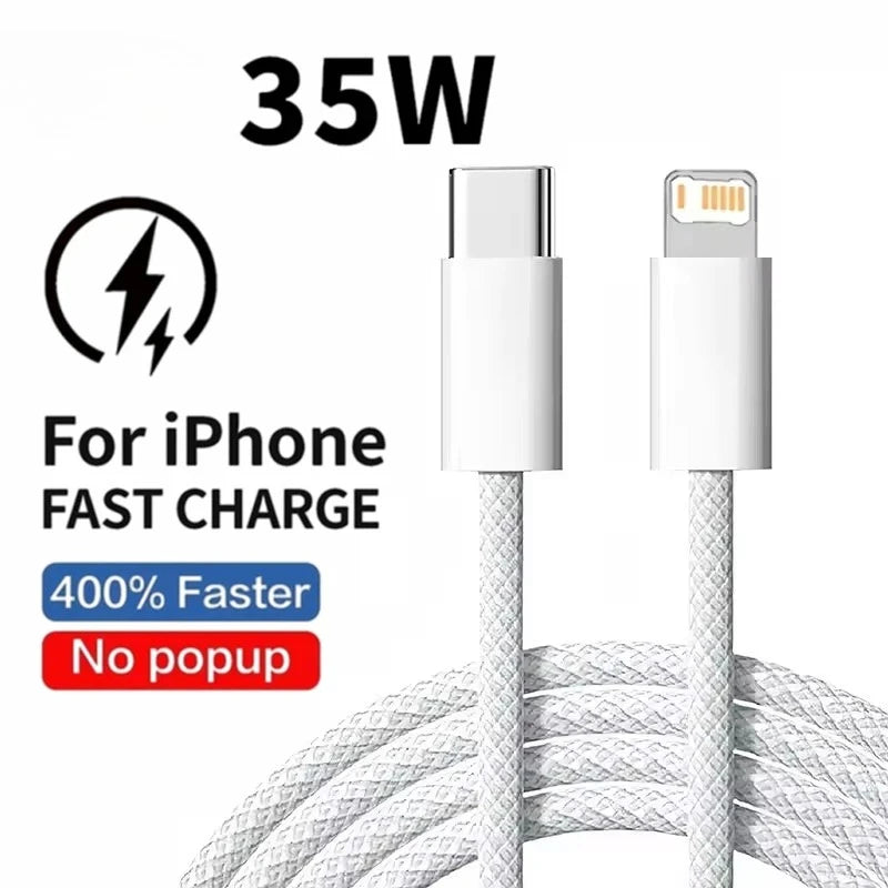 Braided 35W Fast Charge PD Cable For iPhone 13 14 Pro Max 11 12 mini X XR XS Max 7 8 Plus Quick Charging USB-C Data Cables 1m 2m